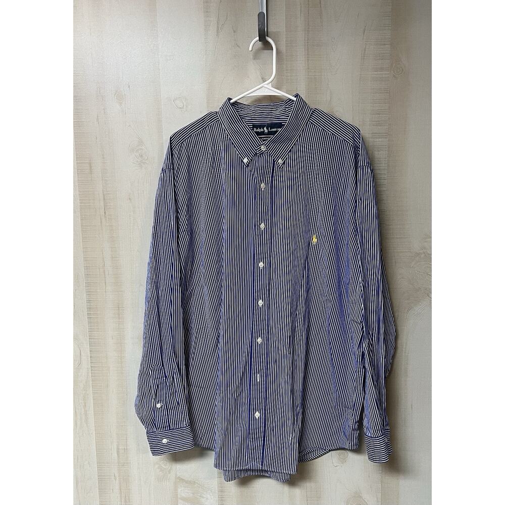Ralph Lauren Blue And White Vertical Stripe Longsleeve Button-Down Shirt